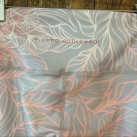 Cima Activewear OSFA Light Pastel Blue Pink Floral High Compression Leggings - Picture 5 of 8